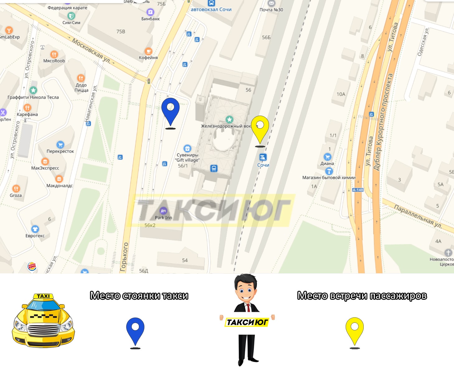 Схема встречи такси на жд вокзале Сочи